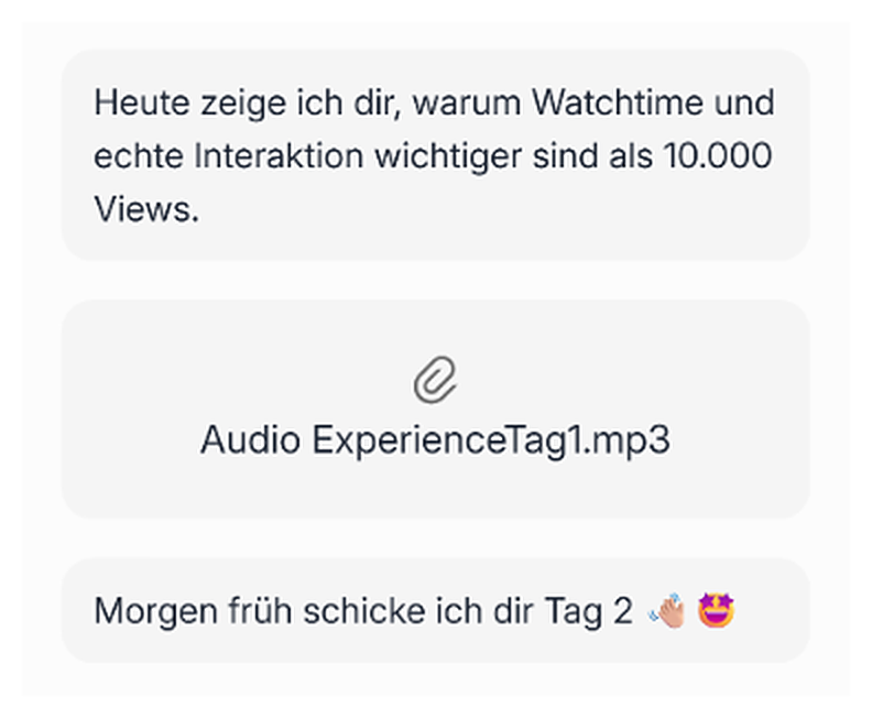 Story Challenge auf Telegram: Tag 1 mit Audio-Datei und Ankündigung für Tag 2