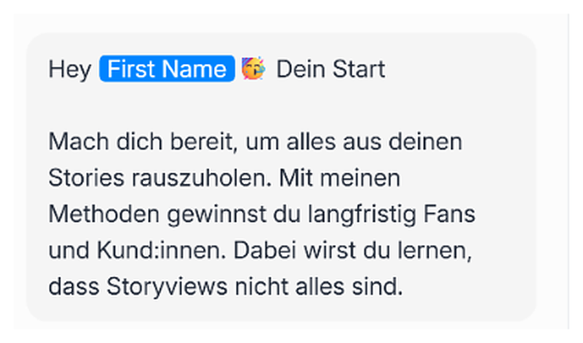 Start der Story Challenge auf Telegram: persönliche Begrüßung mit Vorname